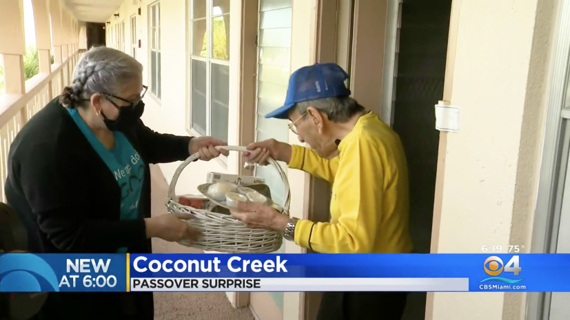Goodman Jewish Family Services surprises Holocaust survivor, musician with Passover meal basket in Coconut Creek